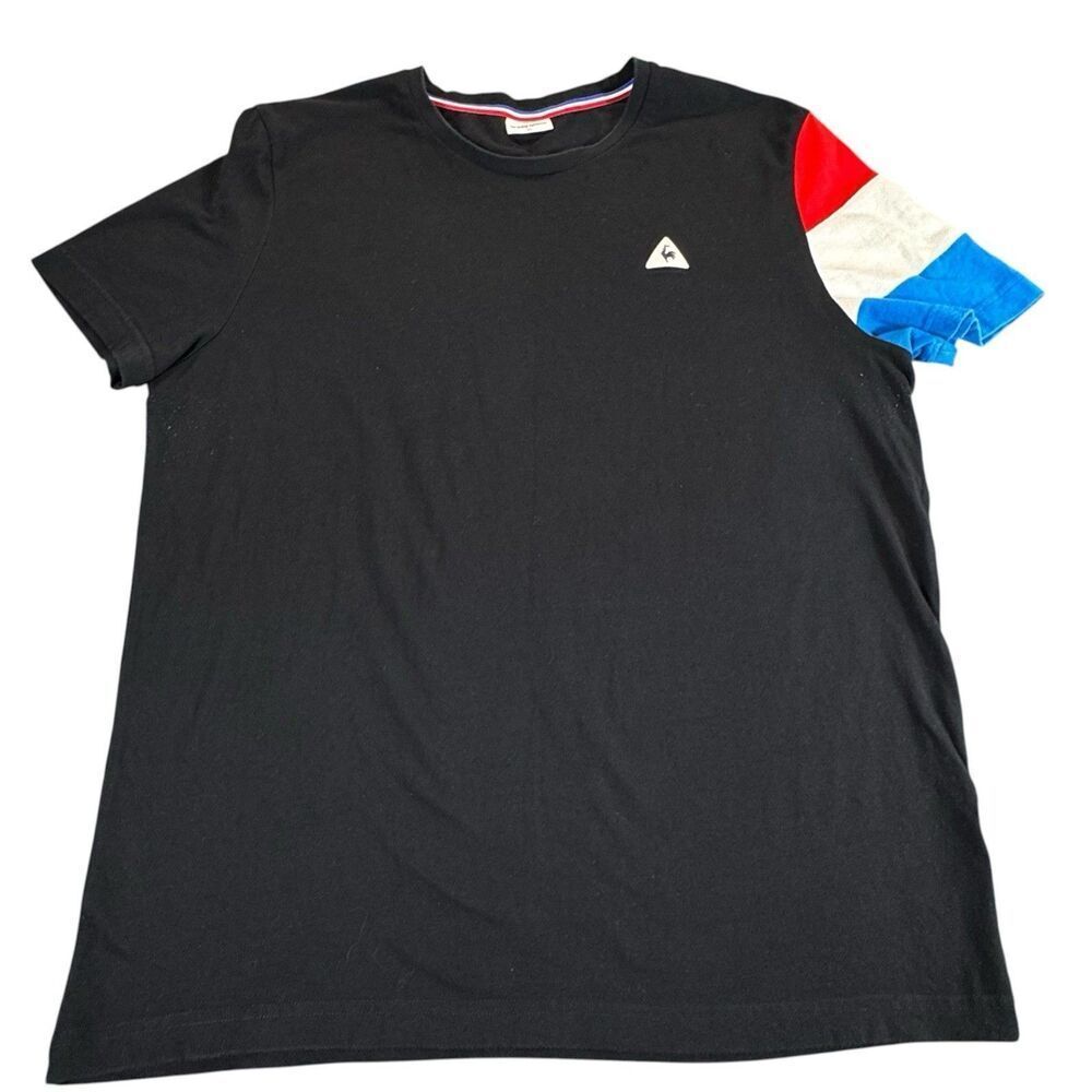 LE COQ SPORTIF XL ESS T-Shirt Medium Black Red White Blue Cotton Soccer Futbol
